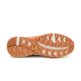 Championes Caterpillar modelo Grapple Leather Mesh, color gris con suela de goma marrón y detalles en blanco y naranja. Confeccionados en una combinación de malla transpirable y paneles de cuero sintético, con cordones blancos.