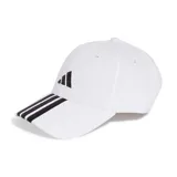 Gorro Adidas blanco con logo y tres rayas negras en la visera.