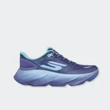 Championes de running Skechers modelo Aero Burst, color violeta con detalles en celeste, capellada de malla transpirable y suela con amortiguación.