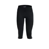 Calza capri deportiva Under Armour Fly Fast 3.0 Speed, color negro con detalles reflectivos, confeccionada en tejido HeatGear® ligero de secado rápido, con perforaciones láser para ventilación, cintura de talle medio con cordón interior y bolsillo lateral.