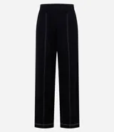 Pantalón recto gris oscuro de cintura alta con trabillas, confeccionado en tejido ponto roma con viscosa sostenible. Presenta costuras dobles aparentes en la parte delantera y en el ruedo.