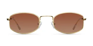 Lentes de sol rectangulares unisex, con armazón dorado de acero inoxidable y lentes marrones polarizados con protección UV400.