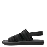 Sandalias de hombre estilo deportivo, color negro con detalles en gris, con tiras ajustables y cierre de velcro.