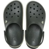 Zueco Crocs modelo Crocband Heritage, de color negro con suela de plataforma en tono gris claro y detalles en relieve con la marca en el lateral.
