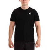 Remera deportiva Asics Core Running Pes SS de manga corta y cuello redondo, color negro, con el logo de la marca en blanco estampado en el pecho.