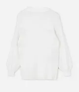 Cardigan abierto de punto color blanco, con mangas largas abullonadas, bolsillos delanteros y diseño alargado.