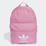 Mochila Adidas Adicolor color rosa con logo blanco. Cuenta con un compartimento principal amplio, bolsillos frontales y laterales, y un bolsillo interior sin cierre. Las correas son acolchadas y ajustables.