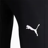 Calza deportiva Puma negra, de corte ajustado y largo a media pierna, con logo estampado en blanco en la pierna izquierda.