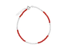 Pulsera de plata 925 con cuentas de cristal facetado rojo y cuentas de perla blanca, con cadena de alargue.