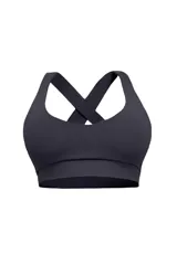 Top deportivo negro con escote redondeado, espalda cruzada y cintura con doble tela.