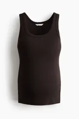 Musculosa acanalada de algodón color marrón oscuro, con escote en U y bajo recto, diseñada para maternidad.
