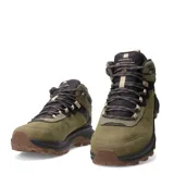 Botas de trekking Merrell modelo Speed Strike 2 Ltr Mid Wp, color verde oliva con detalles en marrón oscuro. Presentan una construcción robusta con materiales resistentes al agua, cordones reforzados y suela de goma con relieve para mayor tracción en terrenos irregulares.