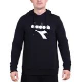 Sudadera tipo canguro negra con capucha y bolsillo canguro frontal. Presenta el logo de Diadora en blanco en el pecho.