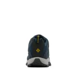 Championes de senderismo Columbia modelo Crestwood Low, color azul marino con detalles en negro y amarillo. Confeccionados en una combinación de gamuza y tejido, cuentan con mediasuela ligera para mayor amortiguación y suela de caucho con tracción para un agarre superior.