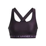 Top deportivo negro Under Armour Mid Crossback, con tirantes cruzados en la espalda y banda elástica con el logo de la marca.