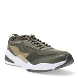 Championes deportivos Topper modelo Circus, en tonos verde oliva y beige. Presentan un diseño con paneles de malla y cuero sintético, cierre mediante cordones y una suela robusta de goma blanca con detalles en verde.