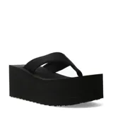 Sandalias de plataforma alta tipo flip-flop, de color negro, con base gruesa y ligera de estilo retro.