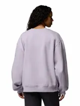 Buzo Columbia modelo Aldermore Crew color lila, de corte holgado, cuello redondo y manga larga, con un pequeño logo bordado en el pecho.