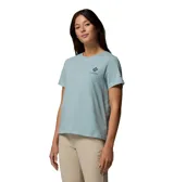 Remera Columbia para mujer de manga corta, color celeste, con cuello redondo y logo pequeño estampado en el pecho.