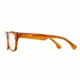 Lentes blueblocker con armazón cuadrado de diseño moderno en color naranja tigre, fabricados en bio-based G850. Cuentan con protección contra la luz azul y UV400, con lentes TAC transparentes.