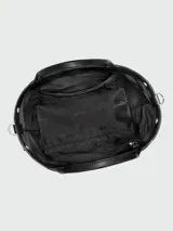 Cartera de mano tamaño pequeño Longchamp de la línea Le Roseau, color verde, de diseño estructurado con doble asa y cierre de botón a presión con pasador metálico tubular.
