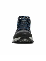 Championes de senderismo de media caña Columbia, color gris con detalles en azul y negro. Confeccionados con tecnología OutDry impermeable y transpirable, sistema Navic Fit para mayor estabilidad y entresuela TechLite+ para amortiguación. Suela Adapt Trax con tracción excepcional para terrenos secos o mojados.