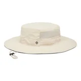 Sombrero tipo booney de Columbia, color beige, con paneles laterales de malla para ventilación, visera ancha y cordón ajustable con cierre de tanca.