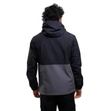 Campera cortaviento Maui and Sons con diseño bicolor en negro y gris oscuro. Cuenta con capucha ajustable con cordones, cierre frontal completo y puños elásticos. Presenta un pequeño logo en el pecho y está confeccionada en tejido resistente.