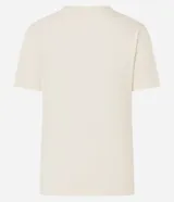 Blusa slim de mangas cortas, confeccionada en algodón, con cuello redondo y estampa floral con lettering caligráfico.