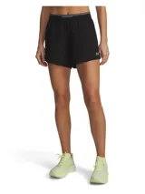Short deportivo Under Armour Vanish Woven, color negro, con cintura elástica visible y logo de la marca. Cuenta con bolsillos laterales y aberturas en el bajo.