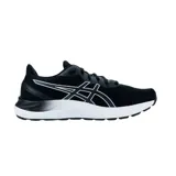Championes de running Asics modelo Gel Excite 8, color negro con detalles en blanco. Presentan tecnología AmpliFoam en la entresuela para mayor amortiguación y diseño de malla transpirable en la parte superior.