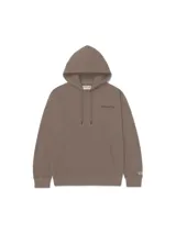 Buzo con capucha de corte relajado, confeccionado en tejido de algodón color beige. Presenta bolsillo tipo canguro frontal, puños y bajo acanalados, y logo bordado en el pecho.
