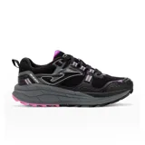 Championes deportivos Joma TK Shock Lady 2501, color negro con detalles en gris y violeta. Diseñados para trail running y trekking.