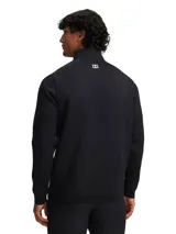 Buzo Under Armour Drive Pro Hybrid con media cremallera para hombre, de color negro, diseñado para golf. Presenta paneles híbridos acolchados en el pecho y cuello con aislamiento térmico y tejido suave en mangas y cuerpo.