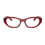 Lentes Miu Miu modelo 03W, con armazón de acetato transparente en color rojo y diseño cat-eye.
