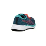 Championes Asics Gel-Excite 7 para mujer, de color azul con detalles en turquesa y cordones naranjas, ideales para running.