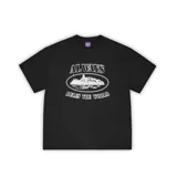 Camiseta de manga corta Corteiz modelo OG Alweiz Black, color negro, con cuello redondo y estampa frontal en color blanco con diseño gráfico y texto.