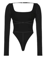 Body negro de mangas largas con espalda descubierta y tiras finas cruzadas.