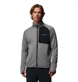 Campera polar Columbia Titanium de cuello alto y cierre frontal completo. Presenta un bolsillo en el pecho con cierre y panel de tela tejida, mangas largas con orificios para pulgares en los puños y ribetes elásticos en puños y dobladillo. Confeccionada con tecnología Omni-Wick para gestión de la humedad.