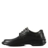 Zapato casual de hombre en cuero negro con cordones, diseño de costuras reforzadas y suela de goma resistente.