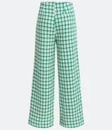 Pantalón de tweed a cuadros verdes y blancos, de corte amplio y cintura alta.