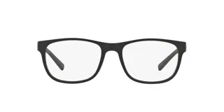 Armazón para lentes de acetato negro, de forma rectangular.