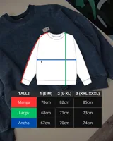 Buzo azul con efecto nevado gastado, corte oversized y cuello redondo.