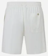 Bermuda verde militar para hombre, confeccionada en tela liviana de viscosa y cáñamo, con cintura elástica, cordón para ajuste y bolsillos laterales.