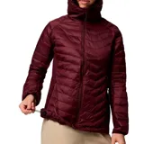 Chaqueta híbrida para mujer, diseñada con paneles acolchados en el frente y la espalda, y paneles laterales elásticos para mayor movilidad. Cuenta con cierre frontal completo, capucha integrada, bolsillos laterales con cierre y protección en la barbilla.