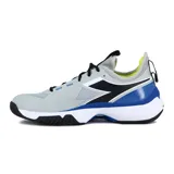 Championes deportivos Diadora Finale AG, color gris con detalles en azul, negro y amarillo flúor.