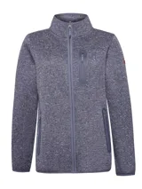 Campera polar de cierre completo con cuello alto, confeccionada en tejido de punto jaspeado. Presenta un bolsillo vertical con cierre en el pecho y dos bolsillos laterales con cierre. Diseño de calce regular y manga larga.