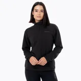 Buzo polar de mujer Merrell, confeccionado en microfleece de poliéster reciclado. Presenta diseño de media cremallera, cuello alto y mangas largas con puños elásticos. Incluye logo bordado en el pecho.