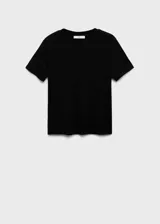 Camiseta de algodón color negro, de manga corta, cuello redondo y corte recto de ajuste regular.