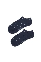 Media invisible de corte bajo, color azul marino con estampado de lunares blancos. Incluye logo de la marca estampado en el lateral.